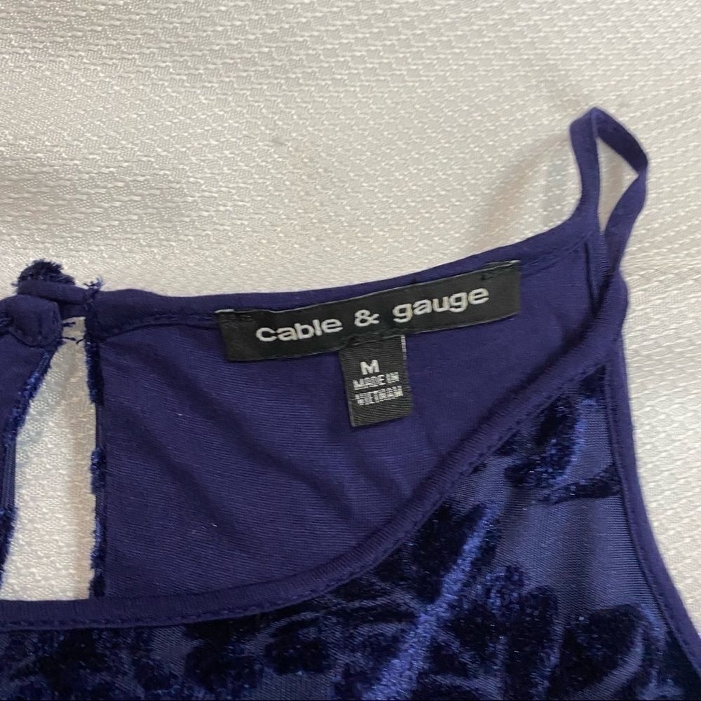 Cable & Gauge Dark Blue Crushed Print Velvet Tank - Picture 4 of 7